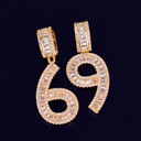 AAA True Micro Pave 14k Rose Gold Silver Flooded Ice Baguette Numbers Hip Hop Pendant Chains