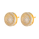 Silver 14k Gold Flooded Ice AAA True Micro Pave Ice Disc Hip Hop Earrings