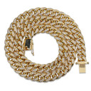 10mm Miami Cuban Link Micro Pave Stone 14k Gold 925 Silver Hip Hop Chain