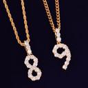 Flooded Ice Bling Tennis Numbers Cluster Stone Hip Hop Chain Pendants