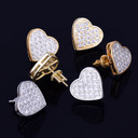 14MM Heart-Shaped 14k Gold Silver Stud AAA Micro Pave Bling Stone Screw Back Earrings