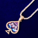 Custom Made AAA Micro Pave Photo Ace Of Spades Medallion Pendant Chain Necklace