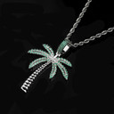 Flooded Ice AAA Micro Pave Coconut Palm Tree Hip Hop Pendant Chain Necklace