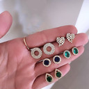Women Classic Crystal Heart Round Gemstone Bling 10 Piece Earrings Fashion Set