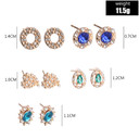 Women Classic Crystal Heart Round Gemstone Bling 10 Piece Earrings Fashion Set 