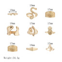 Ladies 9 Piece Retro Fashion Gold Octopus Pineapple Eye Gold Jewelry Ring Set