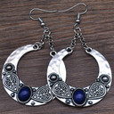 Ladies Silver  Vintage Bohemian Retro Fashion Carved Opal Water Drop Earrings