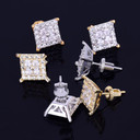 12MM Gold Silver Square Baguette AAA True Micro Pave Stud Screw Back Earrings