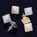 11MM Pyramid Peak Square Gold Silver True Micro Pave Stud Hip Hop Earrings