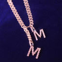 Pink AAA Diamond Simulate Tennis Letters 10MM Cuban Link Necklace Chain Pendants