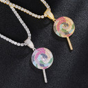 Candy Ice Lollipop Lick 18k Gold .925 Silver Hip Hop Pendant Chain Necklace