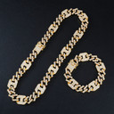 17mm 18k Gold .925 Silver Designer Princes Cut Flooded Ice Cuban Link Bracelet Chain Jewelry Set