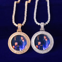 Flooded Ice Double Bezel Solid Back Custom Photo Baguette Picture Pendant Chain Necklace