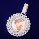 18k .925 Silver Rose Gold Flooded Ice Wreath Hip Hop Photo Picture Chain Pendant