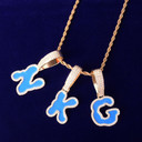 AAA True Micro Pave 18k Gold .925 Silver Carolina Blue Oil Letters Custom Pendant Chain Necklace