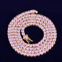 24k Gold Silver Rose Flooded Ice Pink Stone Bling Tennis Chain Necklace