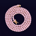 24k Gold Silver Rose Flooded Ice Pink Stone Bling Tennis Chain Necklace
