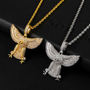 18k Gold .925 Silver Soaring Hunting Spread Wings Eagle Bling Pendant Chain Necklace