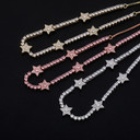 Ladies 14k Gold .925 Silver 5 Pointed Super Star Simulate Diamond Choker Chain Necklace