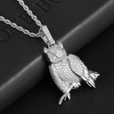 18k Gold White Gold Perched Owl AAA Micro Pave Hip Hop Pendant Chain Necklace