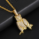18k Gold White Gold Perched Owl AAA Micro Pave Hip Hop Pendant Chain Necklace