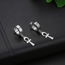 Key Of The Nile Gold Silver Rose Gold Stainless Steel Ankh Cross Huggie Earrings