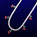 Rose Gold 18k Gold 925 Silver Sweet Cherries Tennis Chain Necklace 