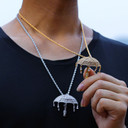 White Gold 18k Bling Its Raining Money Umbrella Hip Hop Pendant 