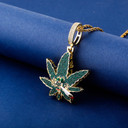 Flooded Ice Green Smoking Leaf Hip Hop Weed Pendant Bling Chain Necklace