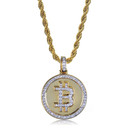 14k Gold Hip Hop Big B Bitcoin Symbol Dollar Sign Bling Bling Pendant Chain