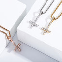 Mens Rose Gold 14k 925 Silver Cluster Stone Upside Down Single Peter Cross Pendant Chain Necklace