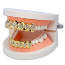 14k Gold Flooded Simulated Diamond Ice Hip Hop Teeth Tooth Grillz Top Bottom Set