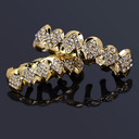 14k Gold Flooded Simulated Diamond Ice Hip Hop Teeth Tooth Grillz Top Bottom Set