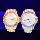 18k 925 Mens Big Boy Colorful Flooded Ice Stone Rainbow Bezel Wrist Watch