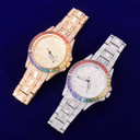 18k 925 Mens Big Boy Colorful Flooded Ice Stone Rainbow Bezel Wrist Watch