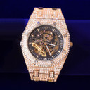 18k .925 Silver Rose Gold Men's Mechanical Dial Luxury Fully Iced Wrist Watch