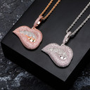 Hip Hop Sexy Ladies Drip Drop Bottom Lip Bite Bling Micro Pave Pendant Chain Necklace