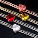 Ladies Iced Big Heart 9mm Cuban Link Choker Style Bling Chain Necklace