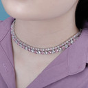 Pink Blue Iced 3mm-6mm Choker Style 1 Row AAA Tennis Chain Necklace 