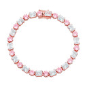 Ladies Silver Pink High Quality Square Round 6mm Fashion Bling Baguette Bracelet