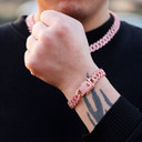 Hip Hop 12MM Paved Pink Rose AAA Flooded Ice Miami Cuban Link Bracelet