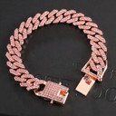 Hip Hop 12MM Paved Pink Rose AAA Flooded Ice Miami Cuban Link Bracelet