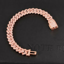 925 Silver 14k Rose Gold Hip Hop 10MM 2 Row Heavy Cuban Micro Pave Bling Box Buckle Bracelet