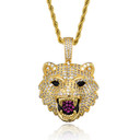 Hip Hop 14k Gold White Gold Flooded Ice Wolf Head Bling Pendant Chain Necklace