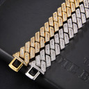 14k White Yellow Gold Hip Hop 21MM 3 Row Baguette Cuban Link Bling  Chain Necklace