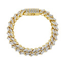 Channel Set 12MM All Baguette Cuban Link Hip Hop White Yellow Gold Bling Bracelet