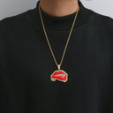 Flooded Ice Baguette Grillz Red Lipstick Dripping Drooling Hot Lips Hip Hop Pendant