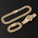 Crown Of Thorns Hip Hop 19MM Flooded Ice 3pcs Watch Necklace Bracelet Combo Set It Off Set
