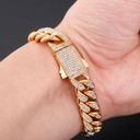Mens Iced 12mm Stainless Steel Miami Cuban Link Spring Clasp Hip Hop Bracelets
