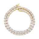 Ladies 14k Yellow White Gold 6mm Long Baguette Prong Set Tennis Chain Necklace